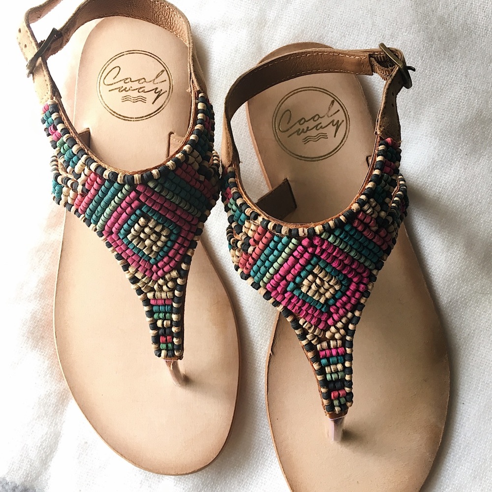 Leather Sandals with Wooden Beading